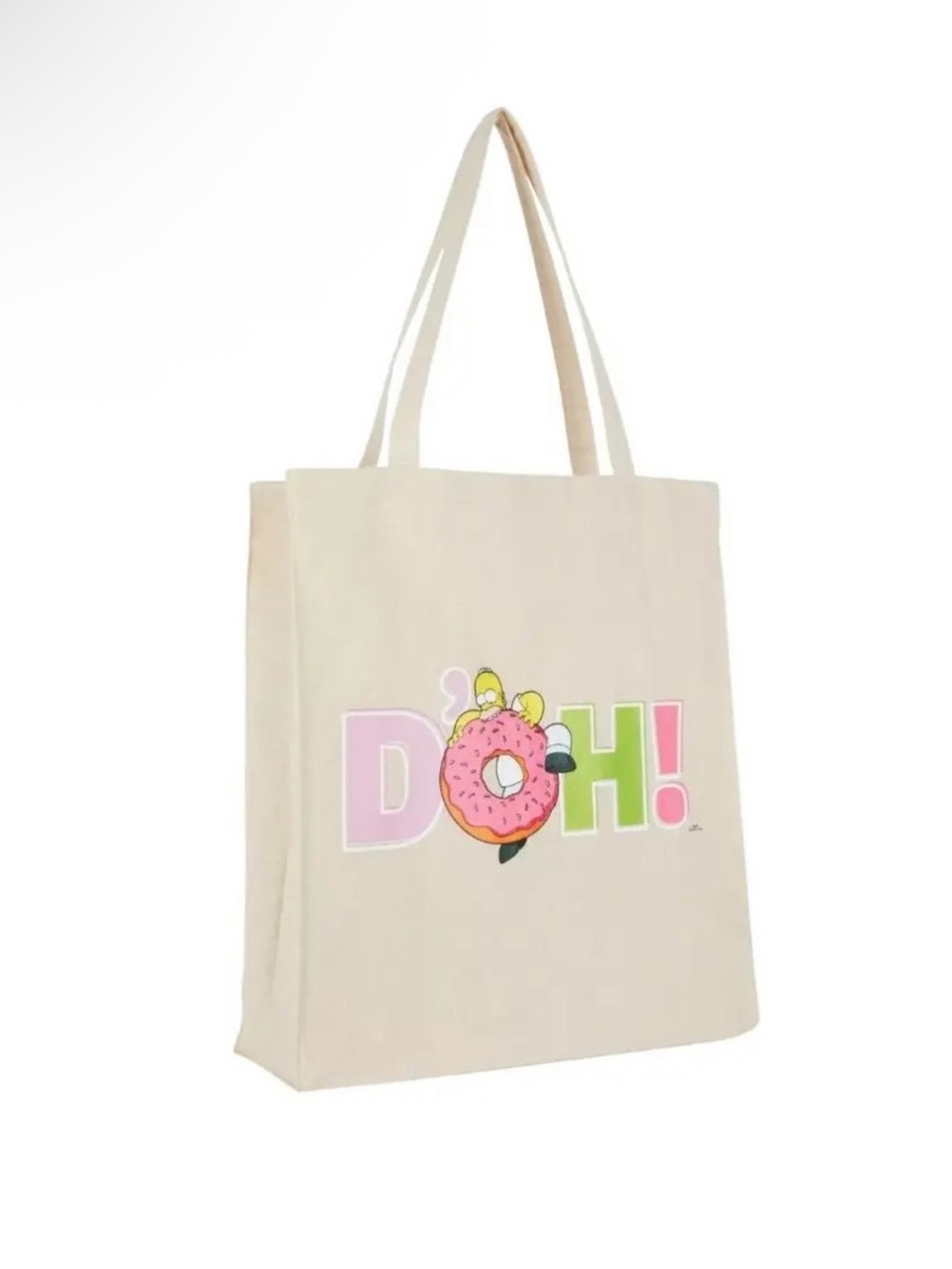 DOH! Cartoon Donut Graphic Canvas Tote Bag in Cream - Picture 2 of 3